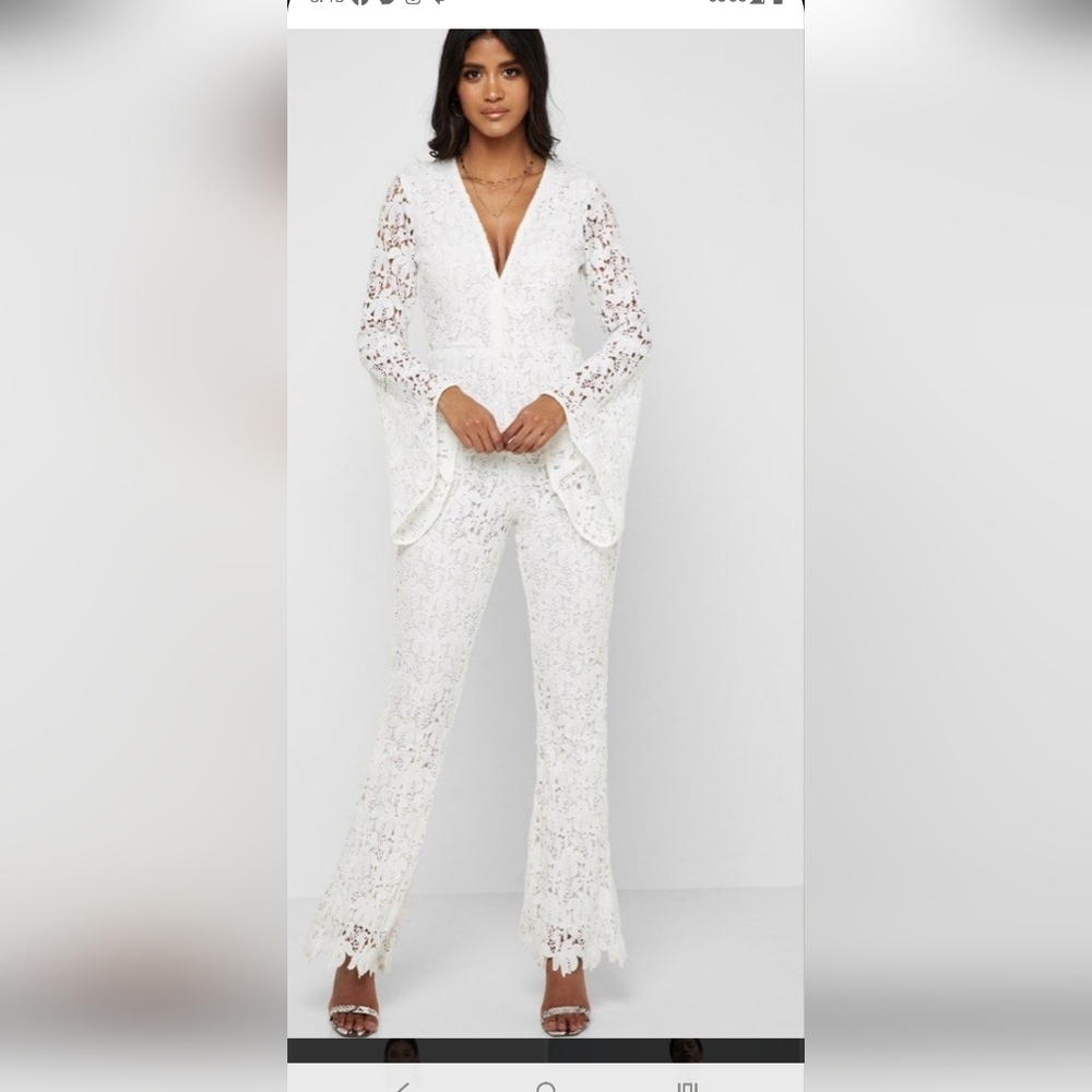 Missguided Elegant White Lace Jumpsuit Size 10
